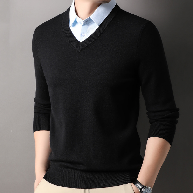Men's Fake Two-Piece Pullover Knitted Sweater