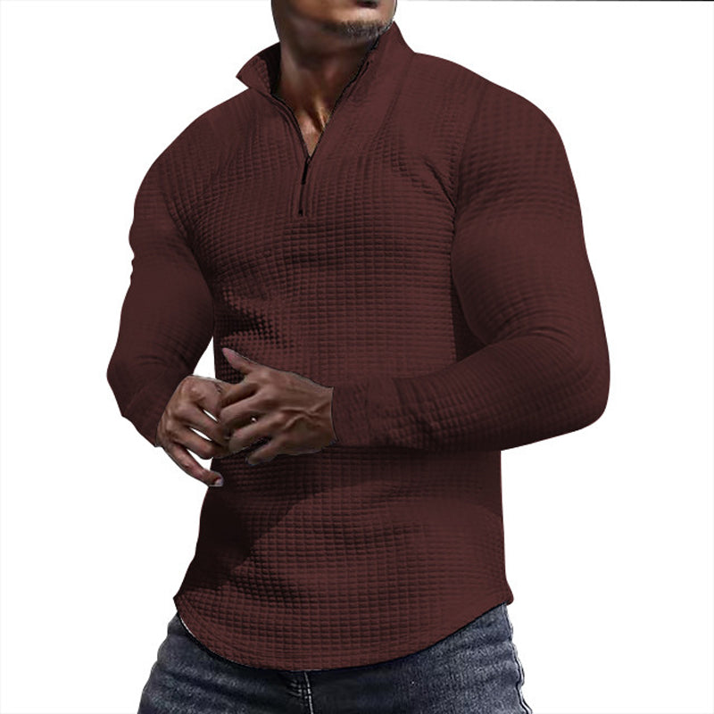 Men's Stand Collar Half-Zip Long Sleeve Sweatshirt