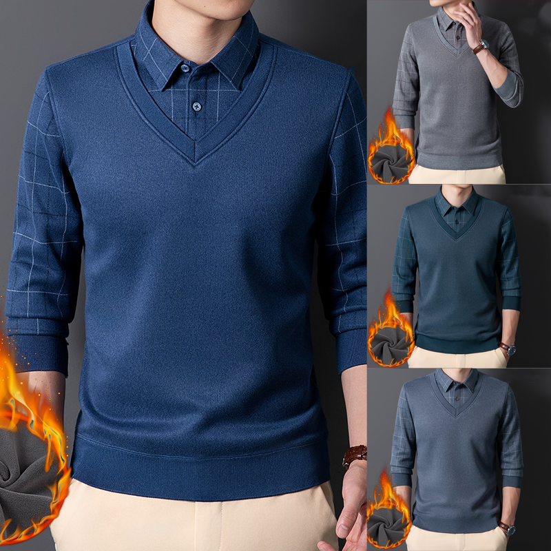 Men’s Casual Thermal Faux Two-Piece Shirt