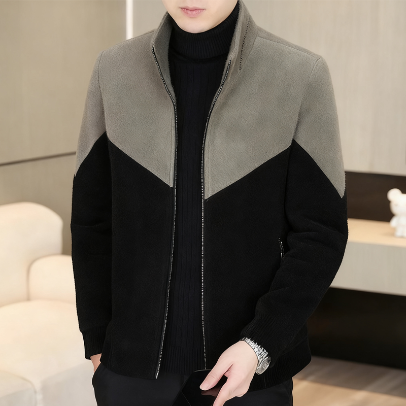 Men's Color-Block Stand Collar Zip-Up Jacket