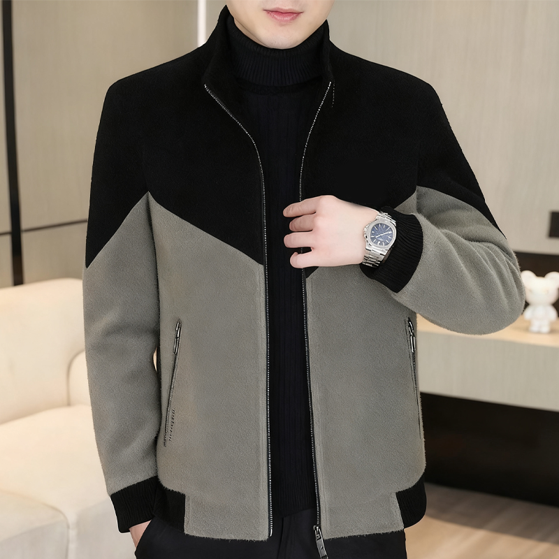 Men's Color-Block Stand Collar Zip-Up Jacket