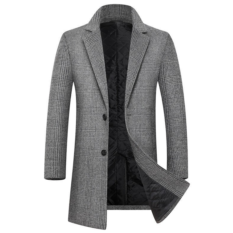 Men's Warm Plaid Lapel Fitted Trench Coat