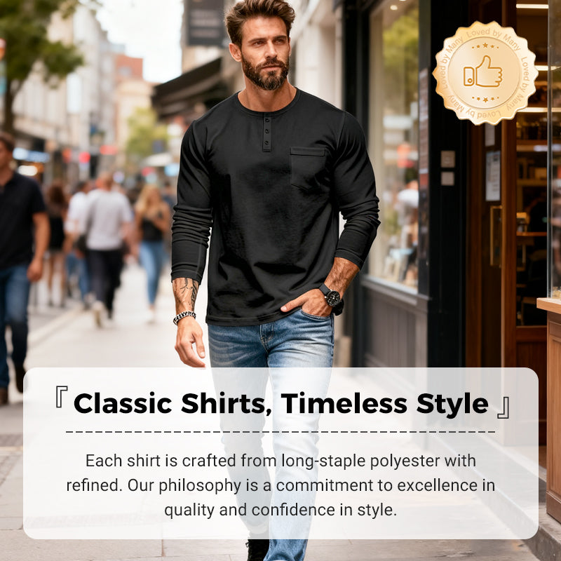 💎 50% OFF! 💎 Men’s Slim Fit Henley Long Sleeve T-Shirt – Breathable, Refined & Perfect for Layering 👔👕