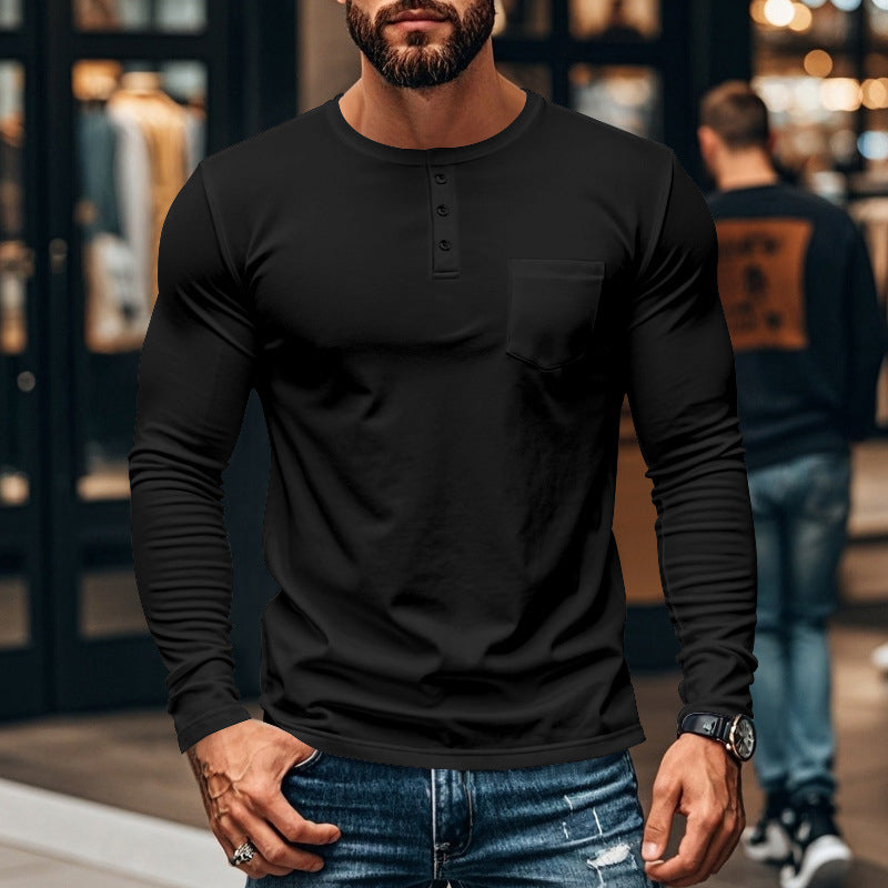 💎 50% OFF! 💎 Men’s Slim Fit Henley Long Sleeve T-Shirt – Breathable, Refined & Perfect for Layering 👔👕