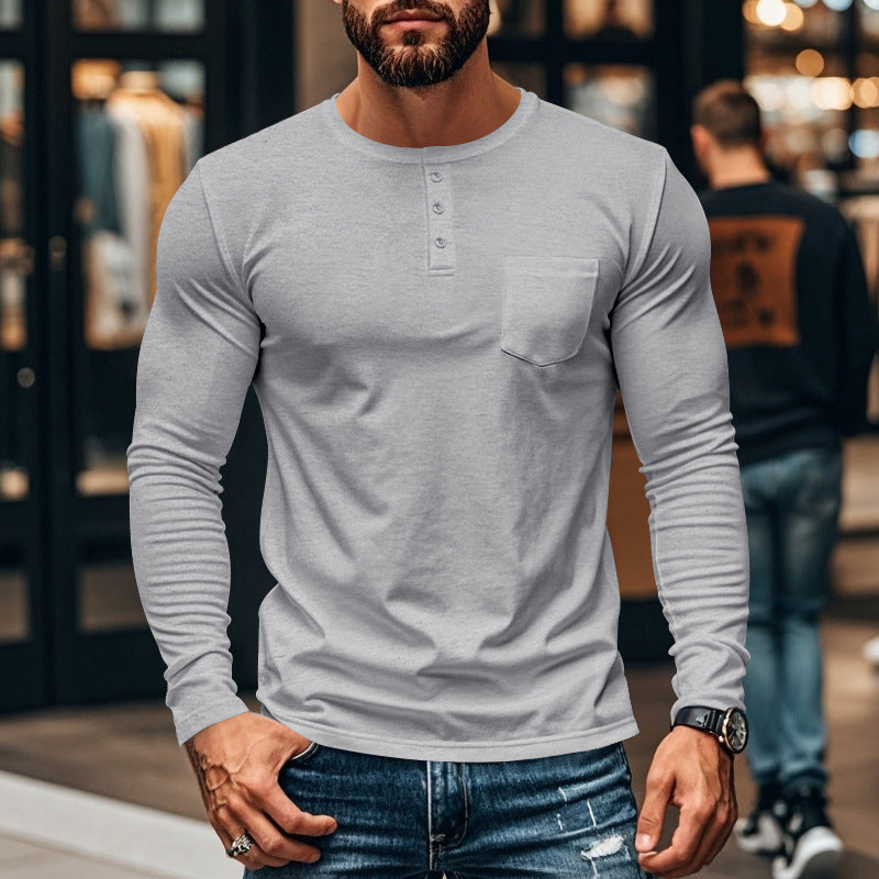 💎 50% OFF! 💎 Men’s Slim Fit Henley Long Sleeve T-Shirt – Breathable, Refined & Perfect for Layering 👔👕