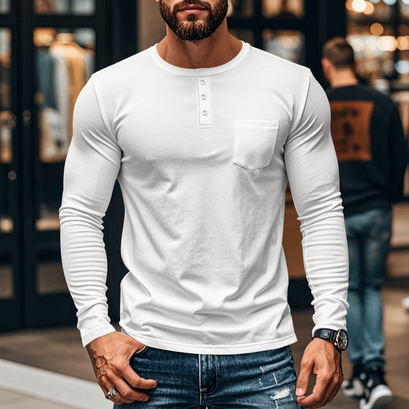 💎 50% OFF! 💎 Men’s Slim Fit Henley Long Sleeve T-Shirt – Breathable, Refined & Perfect for Layering 👔👕