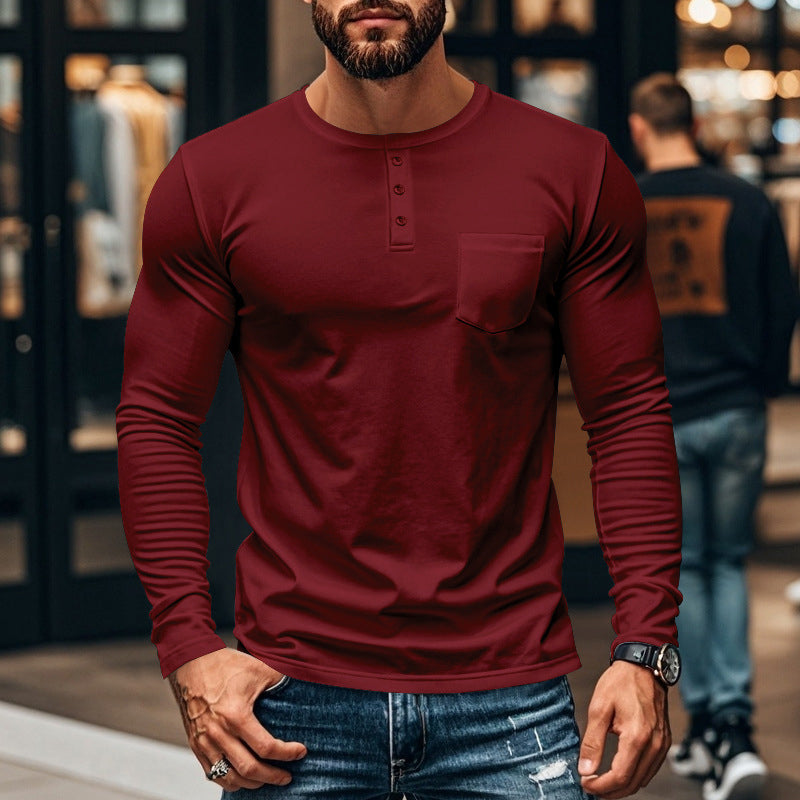 💎 50% OFF! 💎 Men’s Slim Fit Henley Long Sleeve T-Shirt – Breathable, Refined & Perfect for Layering 👔👕