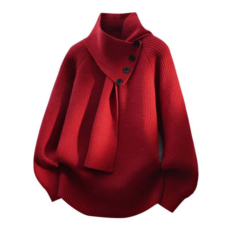 Unisex Casual Ribbed Sweater with Detachable Scarf