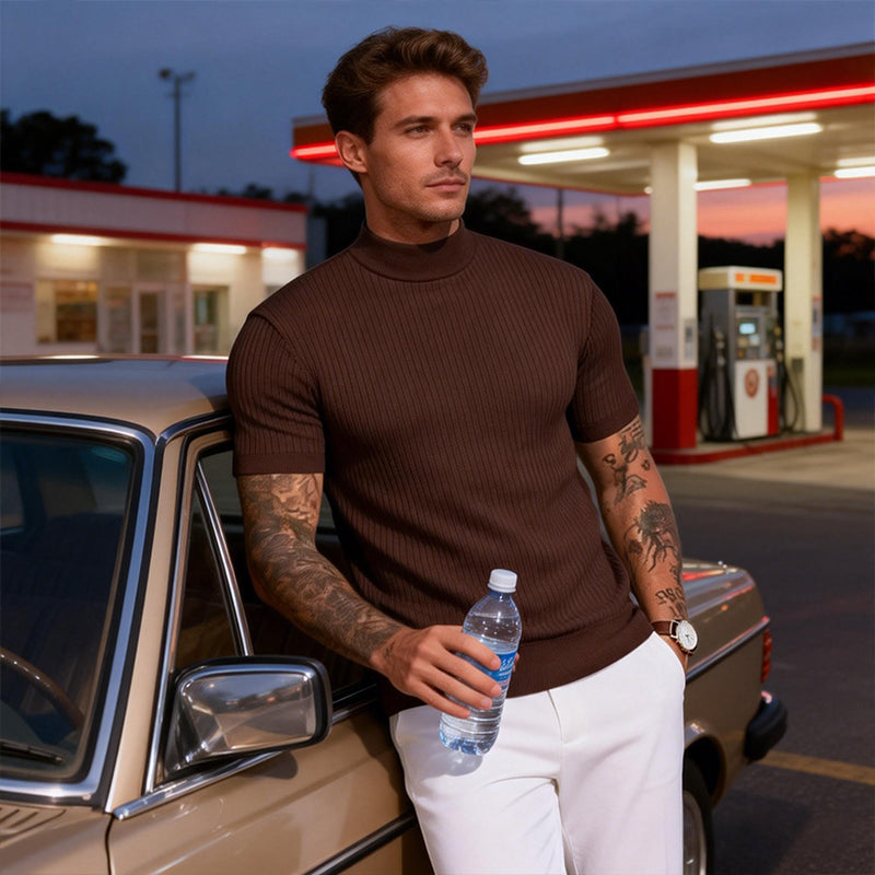 Casual Slim Fit Mock Neck T-Shirt for Men