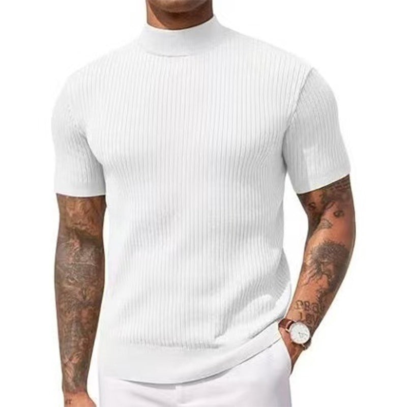 Casual Slim Fit Mock Neck T-Shirt for Men