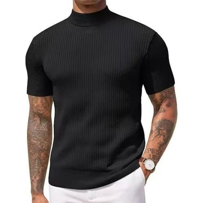 Casual Slim Fit Mock Neck T-Shirt for Men