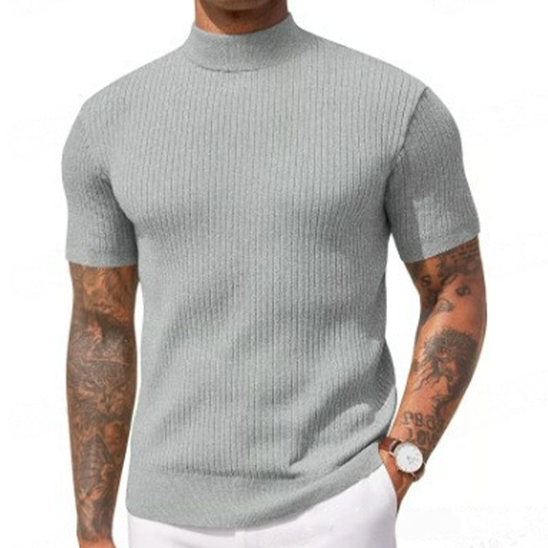 Casual Slim Fit Mock Neck T-Shirt for Men