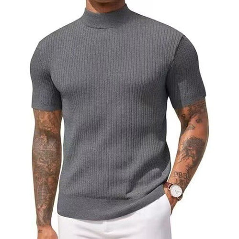 Casual Slim Fit Mock Neck T-Shirt for Men