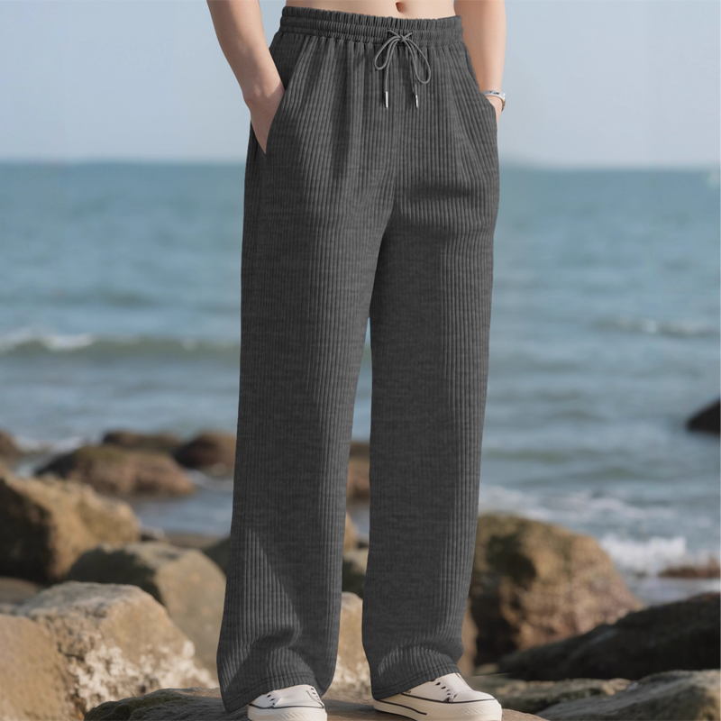 Men's Casual Ribbed Wide-Leg Pants