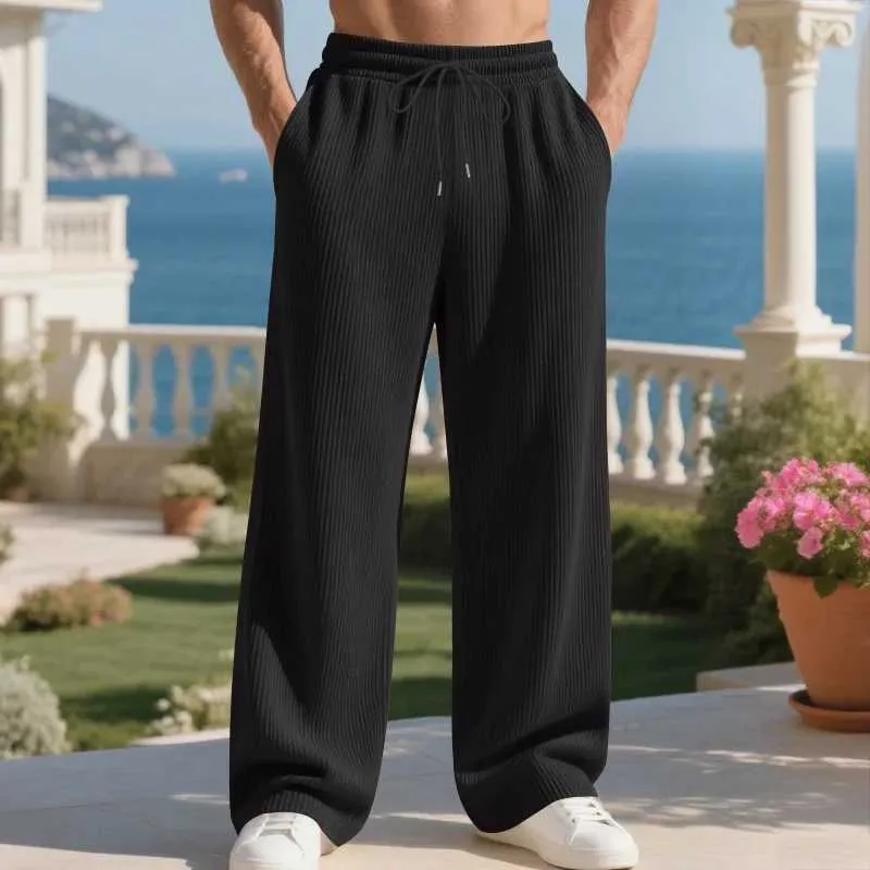 Men's Casual Ribbed Wide-Leg Pants
