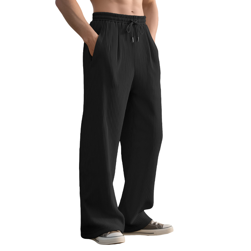 Men's Casual Ribbed Wide-Leg Pants