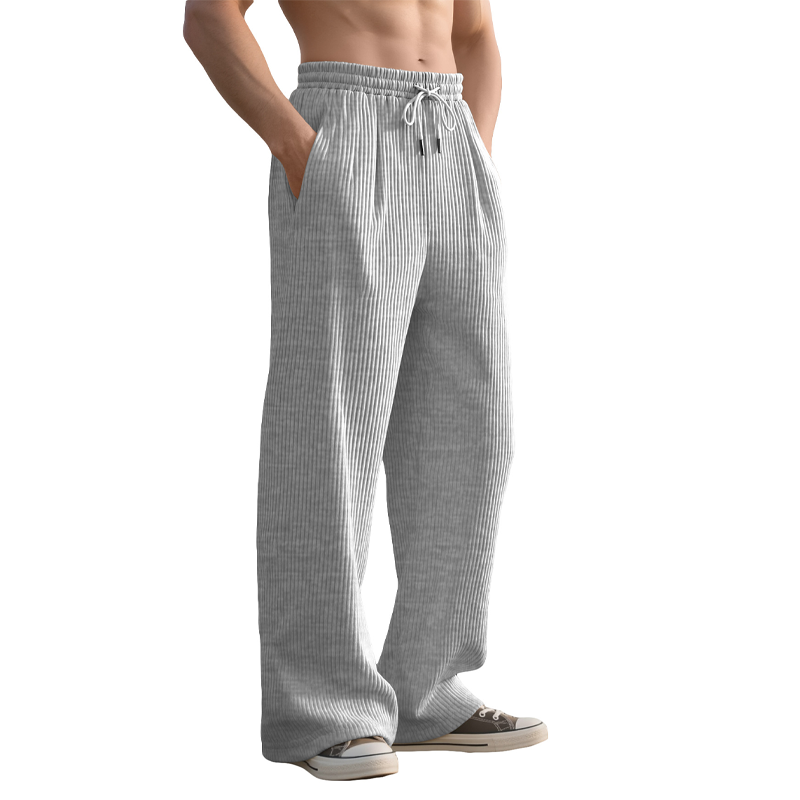 Men's Casual Ribbed Wide-Leg Pants