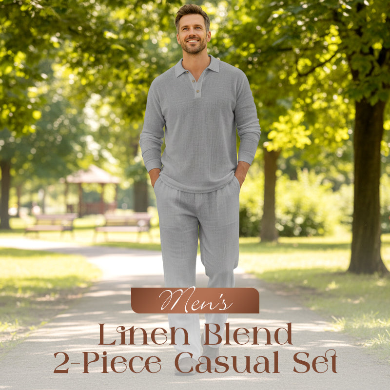 💎 -50% ON MEN'S LINEN BLEND SET! 💎 Breathable 2-Piece Collared Shirt & Pants for Summer Relaxation