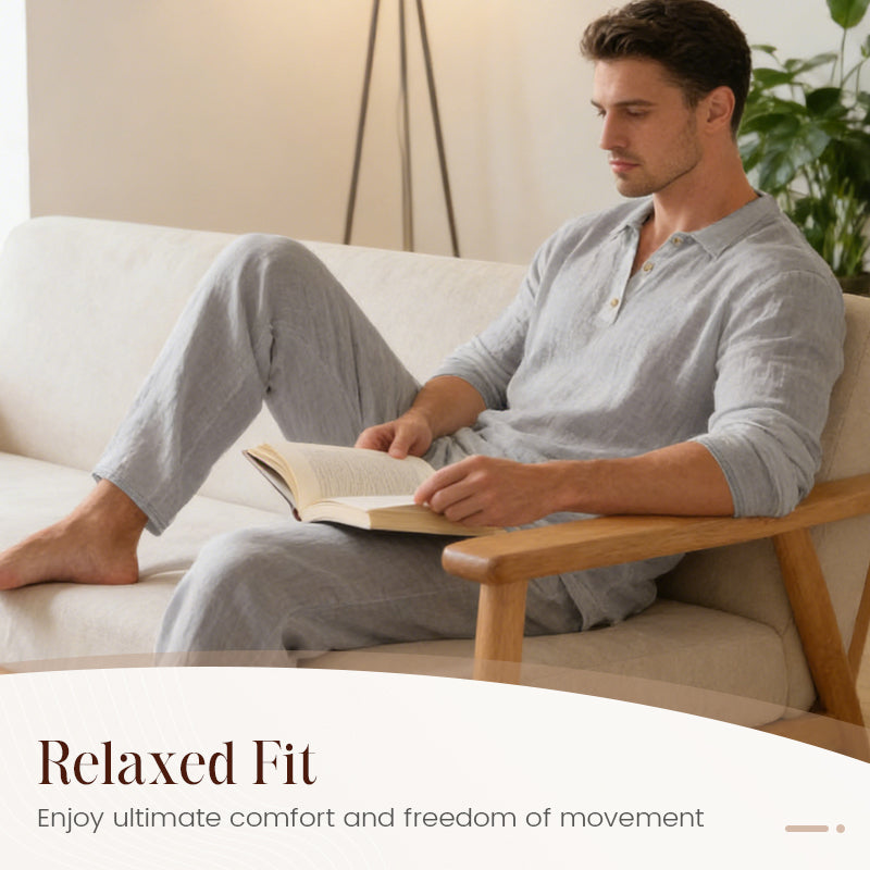 💎 -50% ON MEN'S LINEN BLEND SET! 💎 Breathable 2-Piece Collared Shirt & Pants for Summer Relaxation