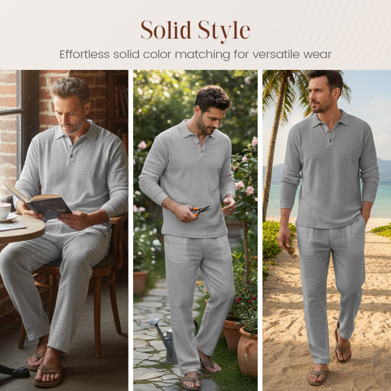 💎 -50% ON MEN'S LINEN BLEND SET! 💎 Breathable 2-Piece Collared Shirt & Pants for Summer Relaxation