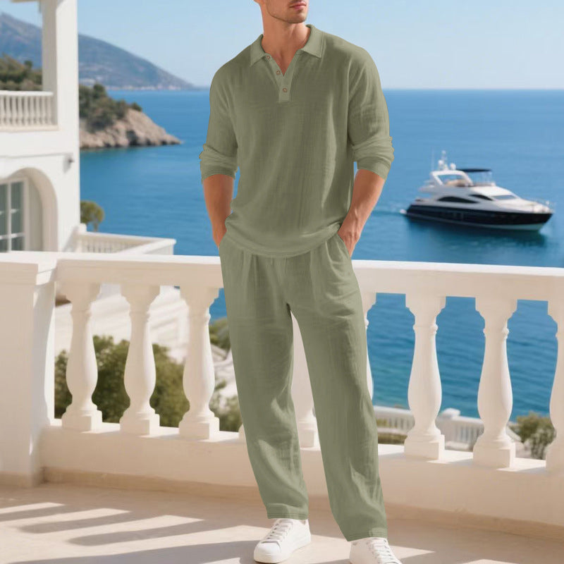 💎 -50% ON MEN'S LINEN BLEND SET! 💎 Breathable 2-Piece Collared Shirt & Pants for Summer Relaxation