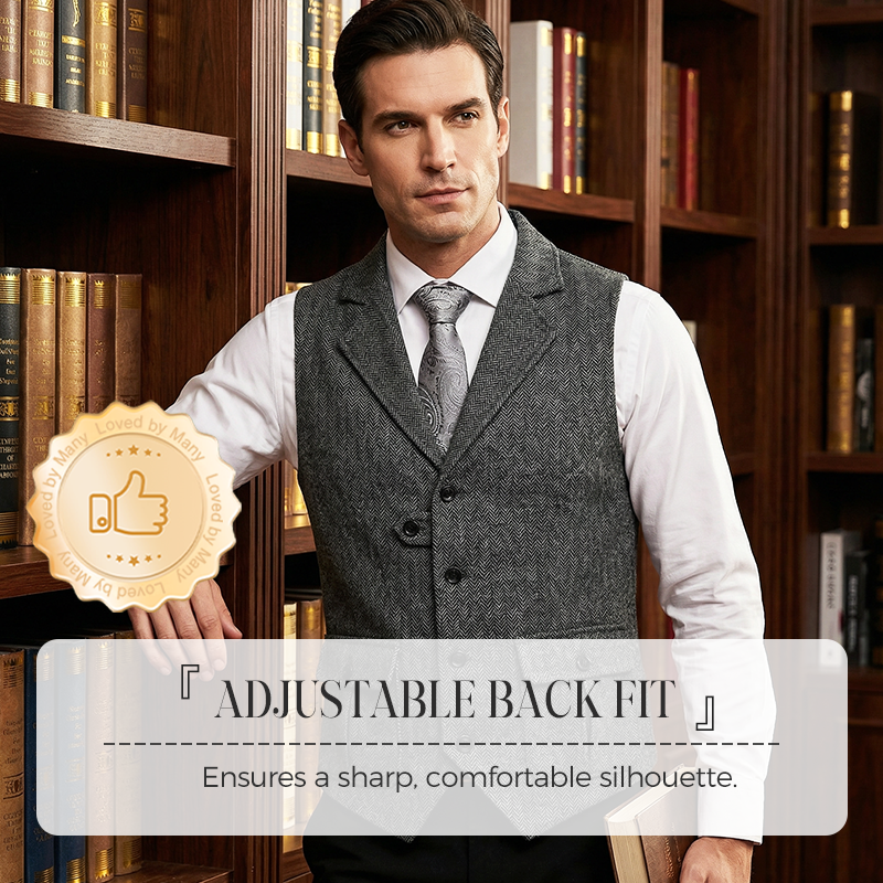 💎 50% OFF! 💎 Men's Classic Herringbone Tweed Suit Vest – Vintage Texture, Adjustable Fit & Premium Cotton Blend 👔🧥
