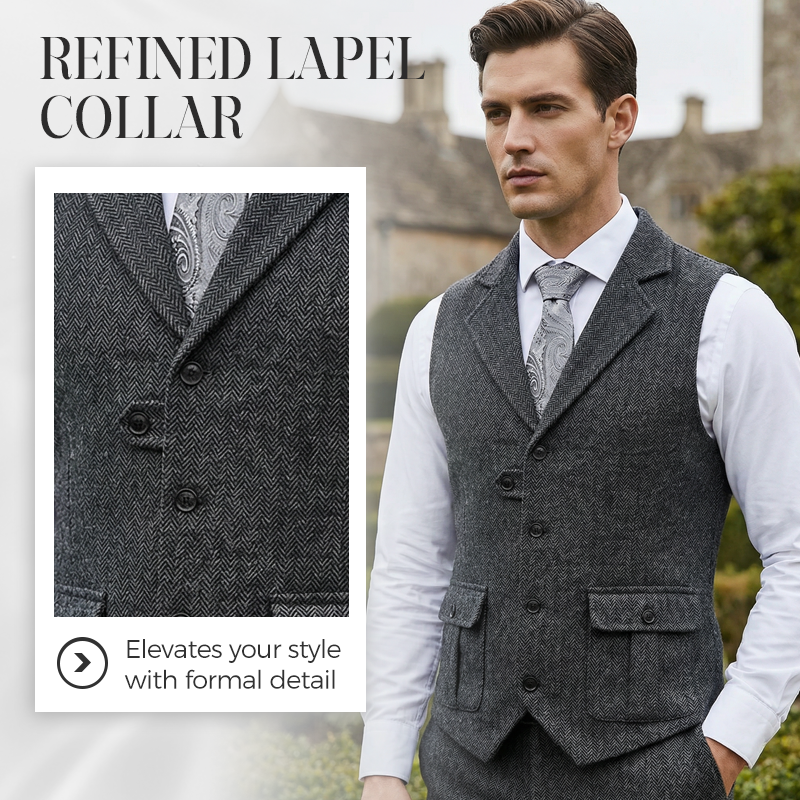 💎 50% OFF! 💎 Men's Classic Herringbone Tweed Suit Vest – Vintage Texture, Adjustable Fit & Premium Cotton Blend 👔🧥