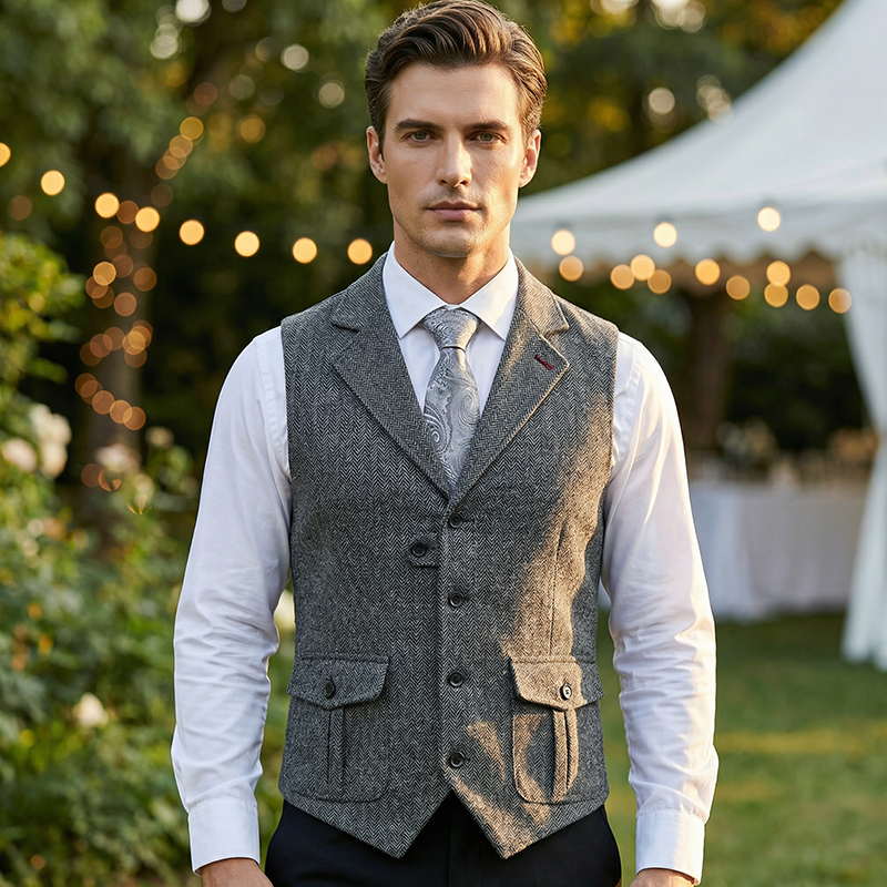 💎 50% OFF! 💎 Men's Classic Herringbone Tweed Suit Vest – Vintage Texture, Adjustable Fit & Premium Cotton Blend 👔🧥