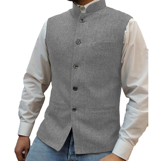 🔥Hot Sale Offers-Men's Herringbone Waistcoat with Stand Collar