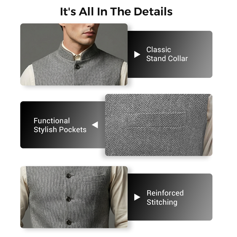🔥Hot Sale Offers-Men's Herringbone Waistcoat with Stand Collar