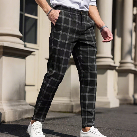 Men's Slim-Fit Plaid Trousers