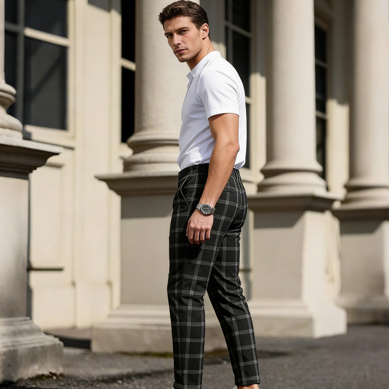 Men's Slim-Fit Plaid Trousers