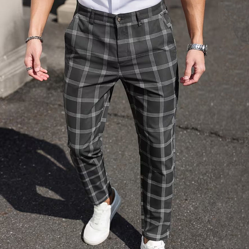Men's Slim-Fit Plaid Trousers