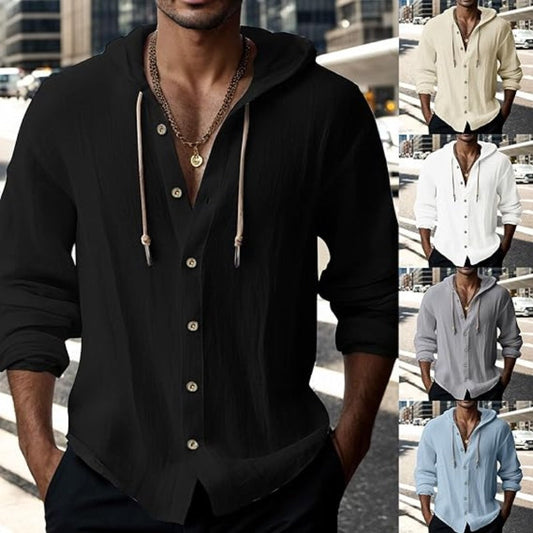 Men's Casual Solid Color Long Sleeve Hooded Top