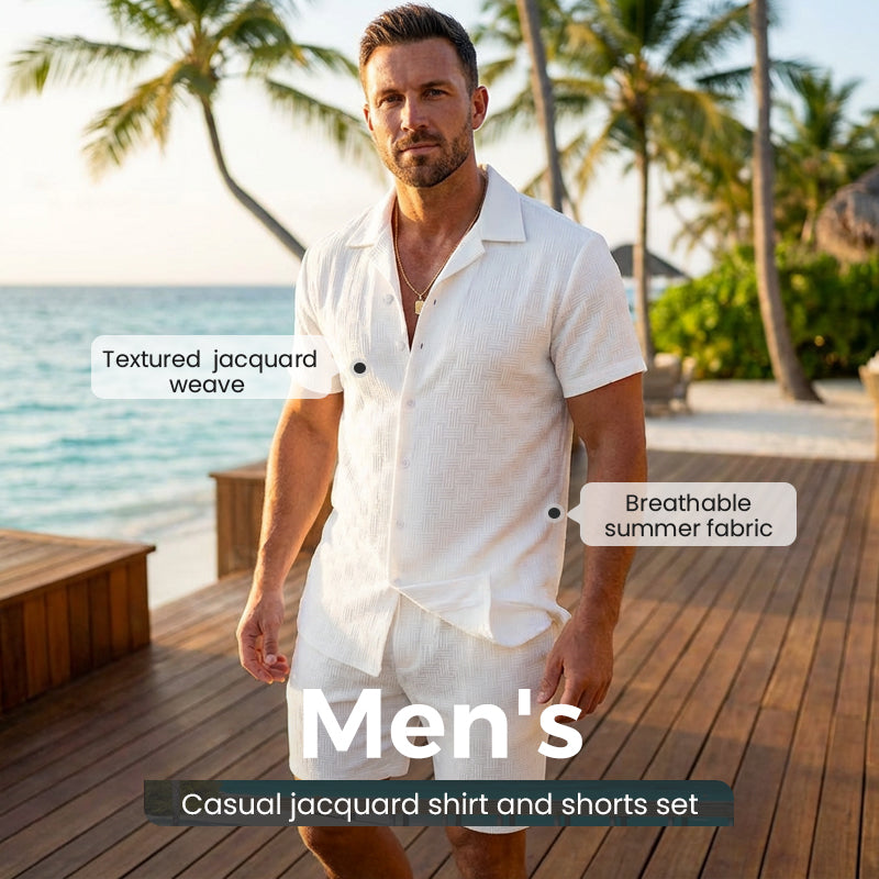 Men's Casual Jacquard Shirt and Shorts Set