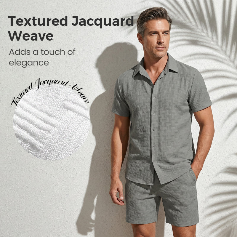 Men's Casual Jacquard Shirt and Shorts Set