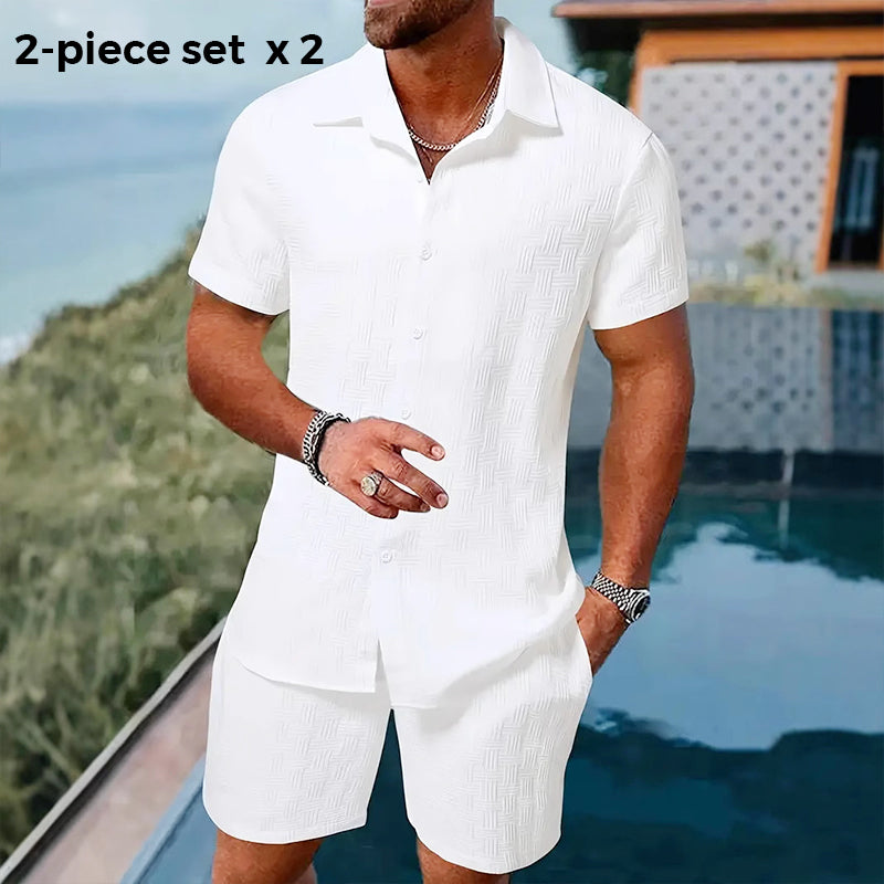 Men's Casual Jacquard Shirt and Shorts Set