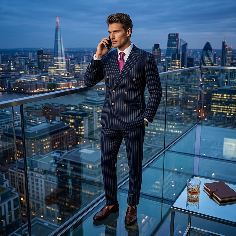 🔥Hot Sale Offers-Men's Double-Breasted Pinstripe Suit Set