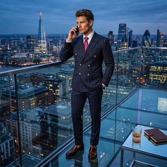 🔥Hot Sale Offers-Men's Double-Breasted Pinstripe Suit Set
