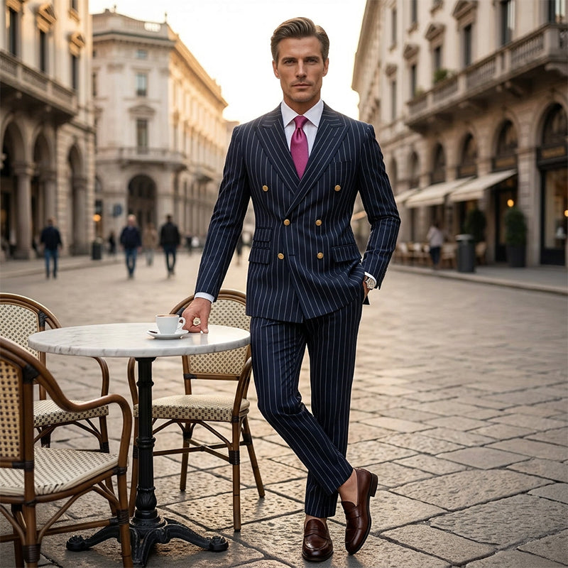 🔥Hot Sale Offers-Men's Double-Breasted Pinstripe Suit Set