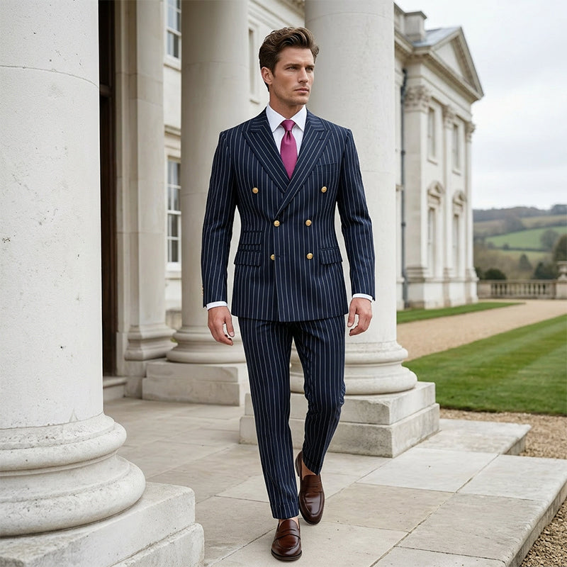 🔥Hot Sale Offers-Men's Double-Breasted Pinstripe Suit Set