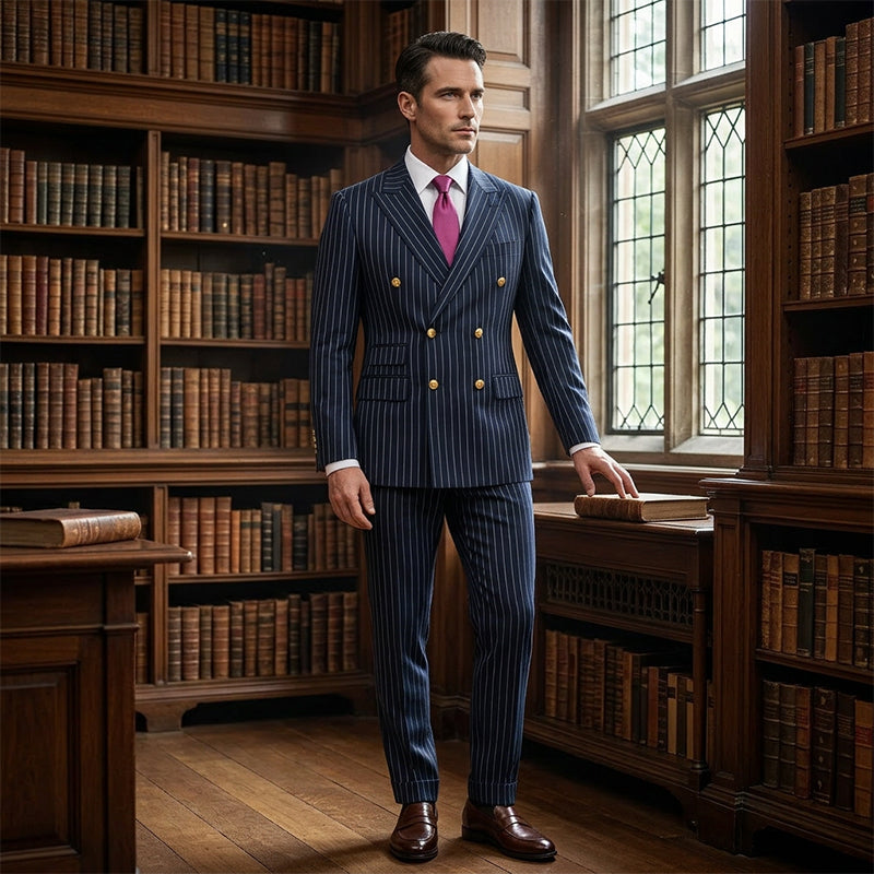 🔥Hot Sale Offers-Men's Double-Breasted Pinstripe Suit Set