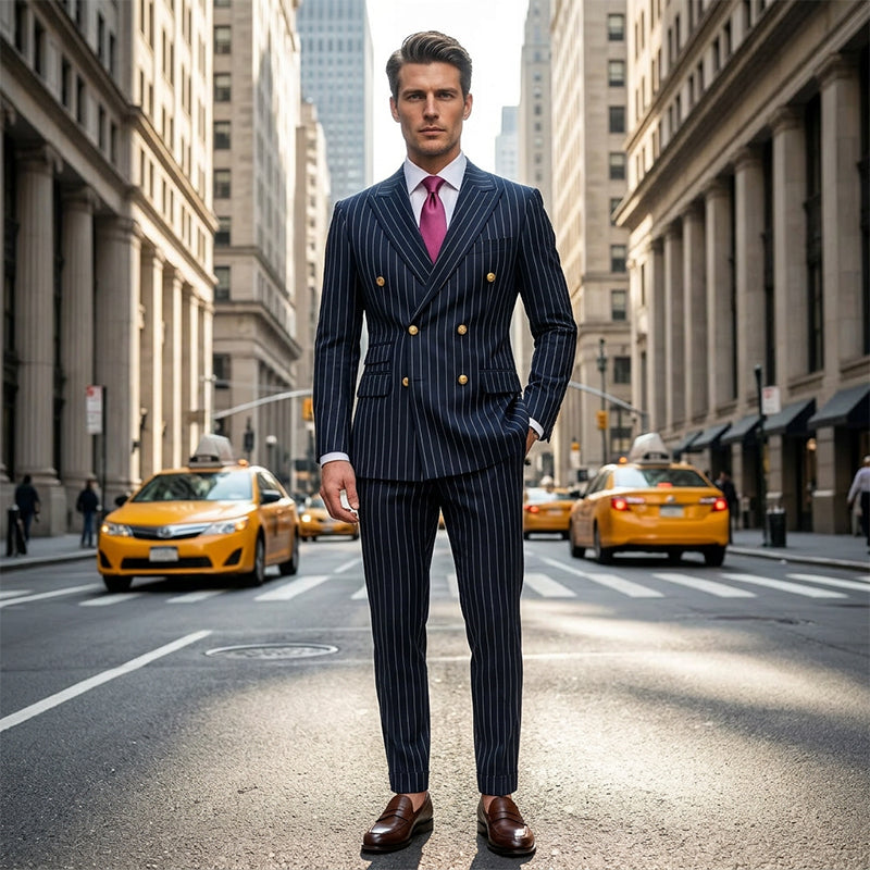 🔥Hot Sale Offers-Men's Double-Breasted Pinstripe Suit Set