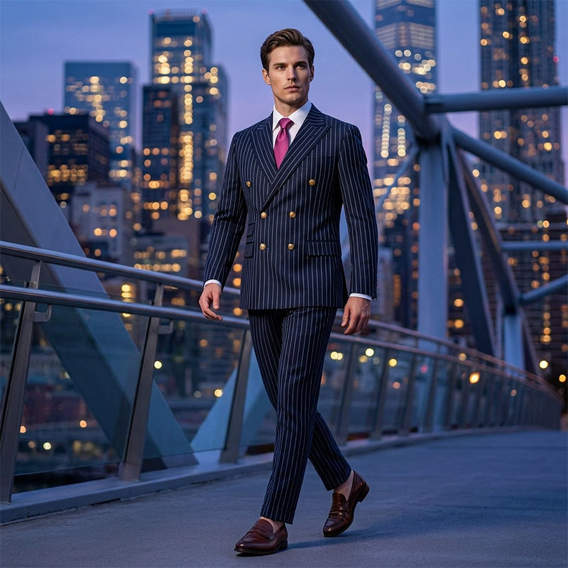 🔥Hot Sale Offers-Men's Double-Breasted Pinstripe Suit Set
