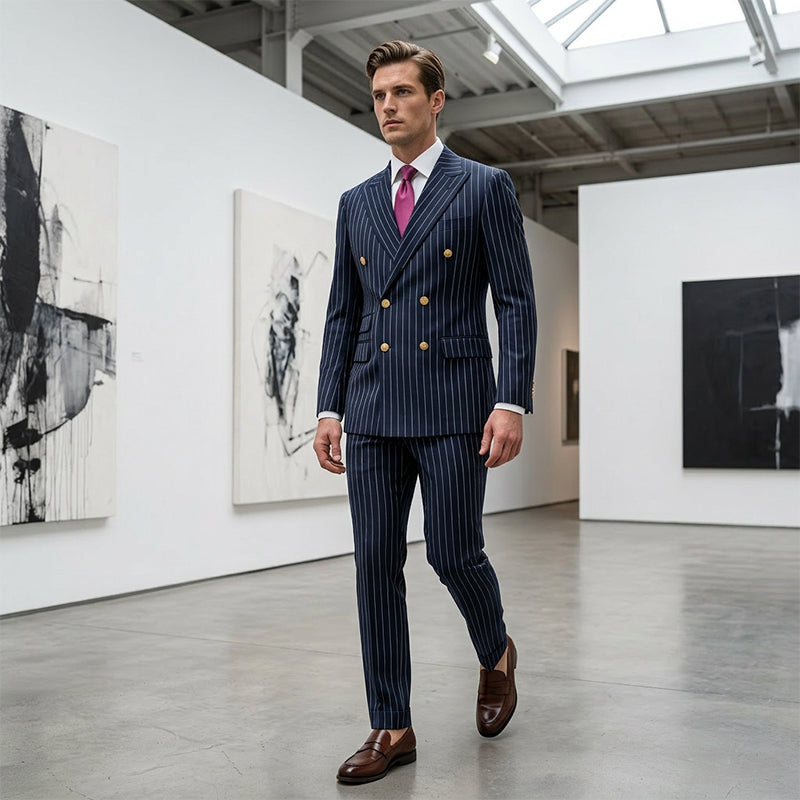 🔥Hot Sale Offers-Men's Double-Breasted Pinstripe Suit Set