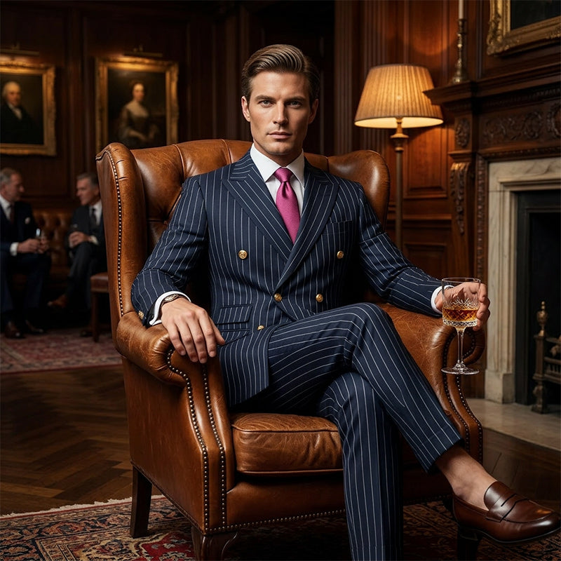 🔥Hot Sale Offers-Men's Double-Breasted Pinstripe Suit Set