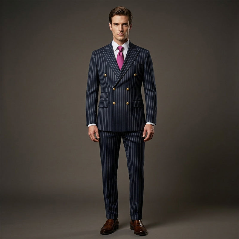 🔥Hot Sale Offers-Men's Double-Breasted Pinstripe Suit Set