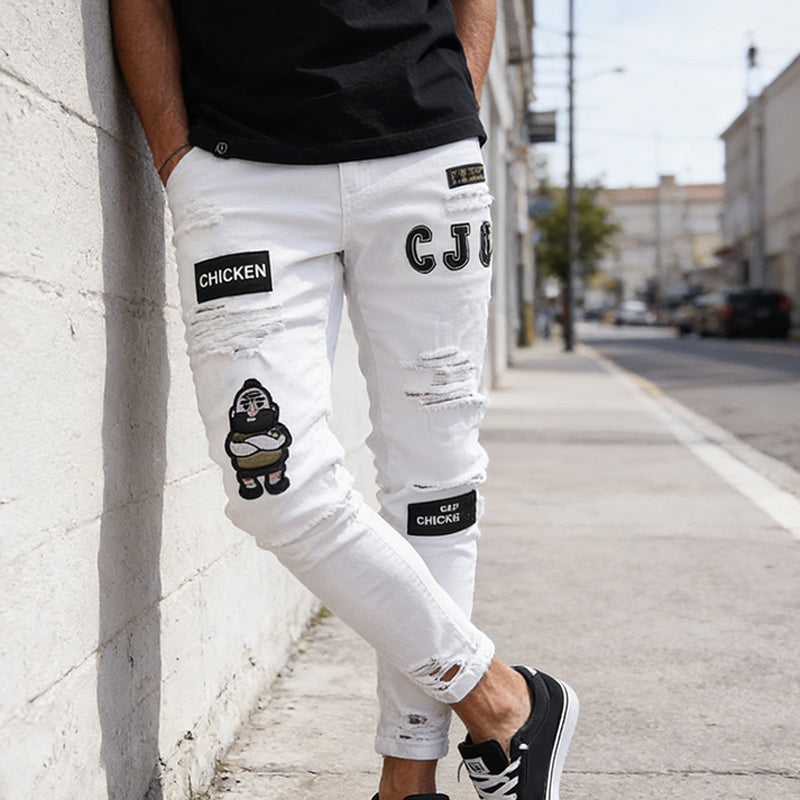 🔥 50% OFF NOW! 👖 Men's Ripped Skinny Jeans – Edgy Patchwork & Durable Denim 🎨👟