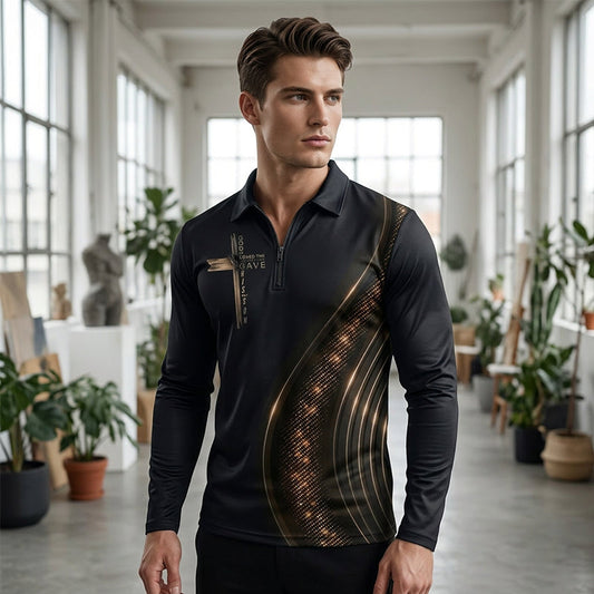 🎁New arrival 50% OFF💥Men's Casual Retro Long Sleeve Zip-Up Polo Shirt