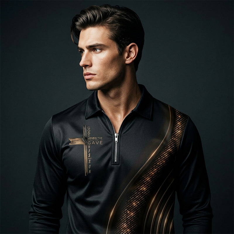 🎁New arrival 50% OFF💥Men's Casual Retro Long Sleeve Zip-Up Polo Shirt